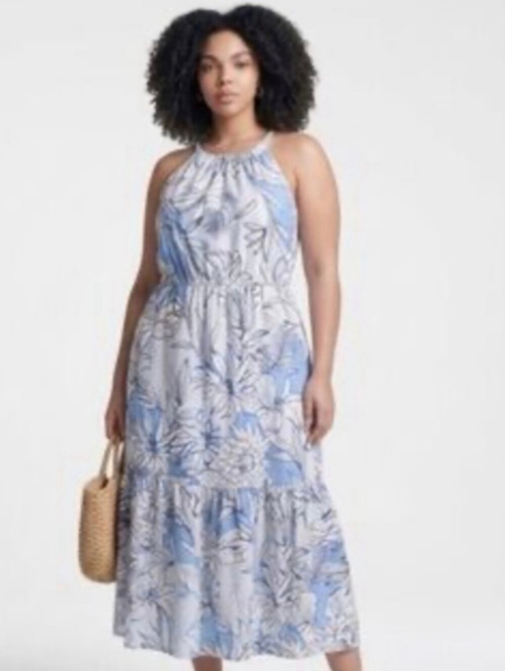 Halston Blue Floral Halter Maxi Dress